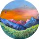 Mountain Range Oil Round Canvas Painting by Artist Debayan Kundu 36 Inches